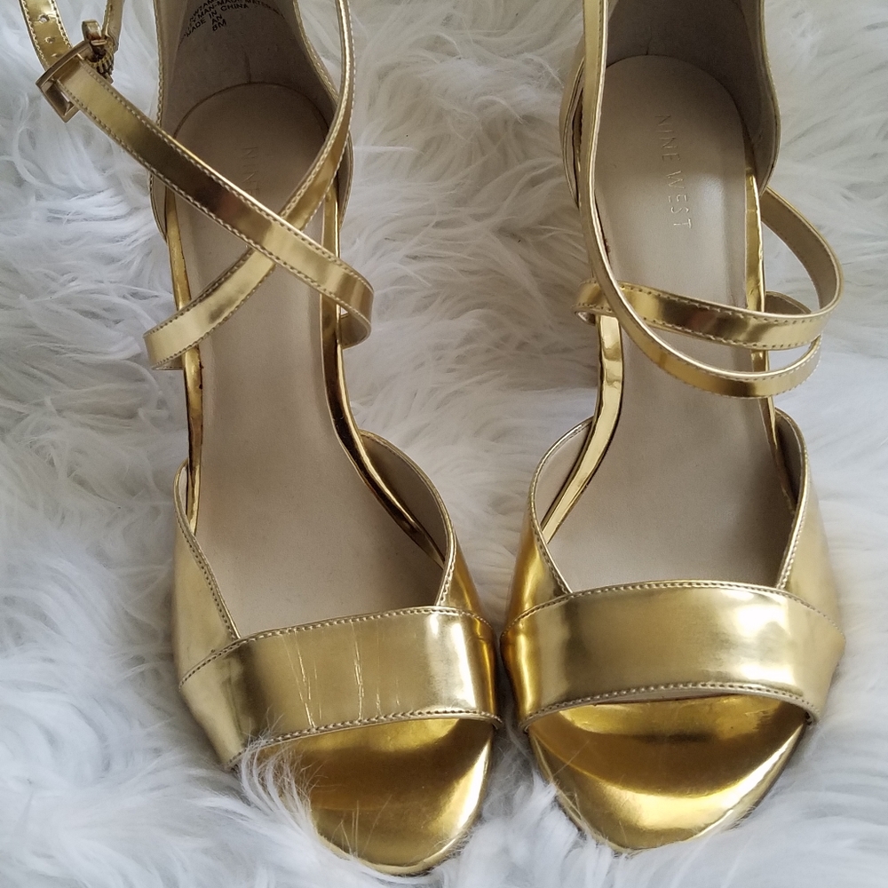 Ninewest gold strappy heels